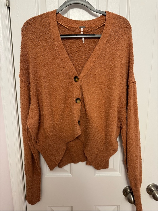Free People Sweaters - Free People Popcorn Knit Button Cardigan Sweater Rust Brown Size Small Boho